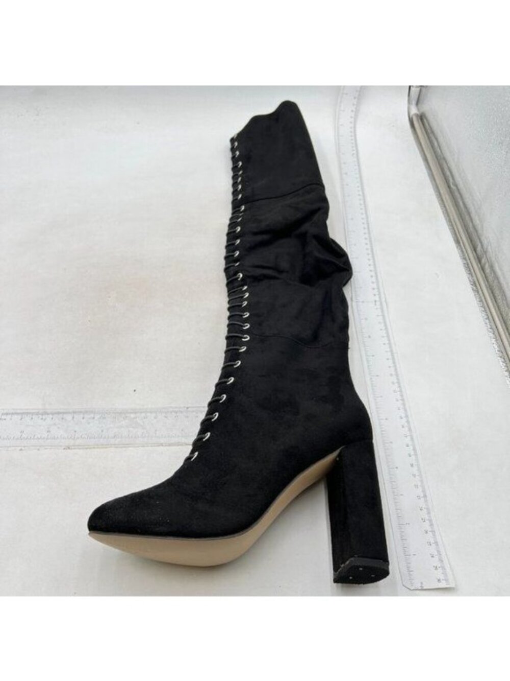 Women's  Lace Up Chunky High Heels Over The Knee High Boots Suede Long boots